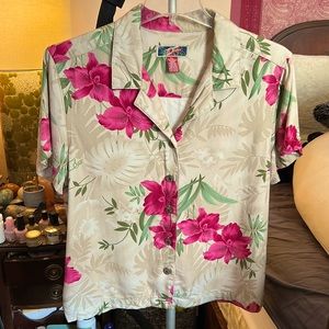 SALE!! DEAL!! CUTE!!! Dark Pink and Khaki Floral Hawaiian Shirt 100% Rayon